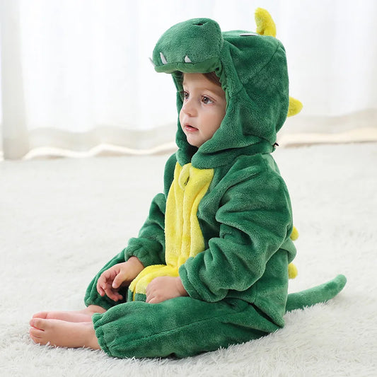 Toddler green Dinosaur Costume Flannel Hooded Onesies Soft Animal Romper Outfits Gift Baby Animal Costumes Unisex Toddler Onesie