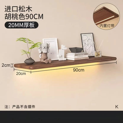 Solid wood luminous laminate wall shelf built-in LED light wall one-word shelf bookshelf honor wall display shelf