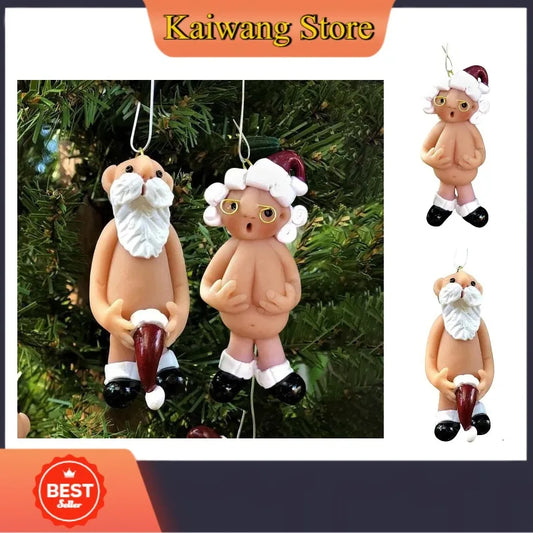 2/4pcs Set Resin Christmas Funny Naked Santa Hanging Pendant for Home, New Year's Eve Decorations, Santa, Christmas Tree