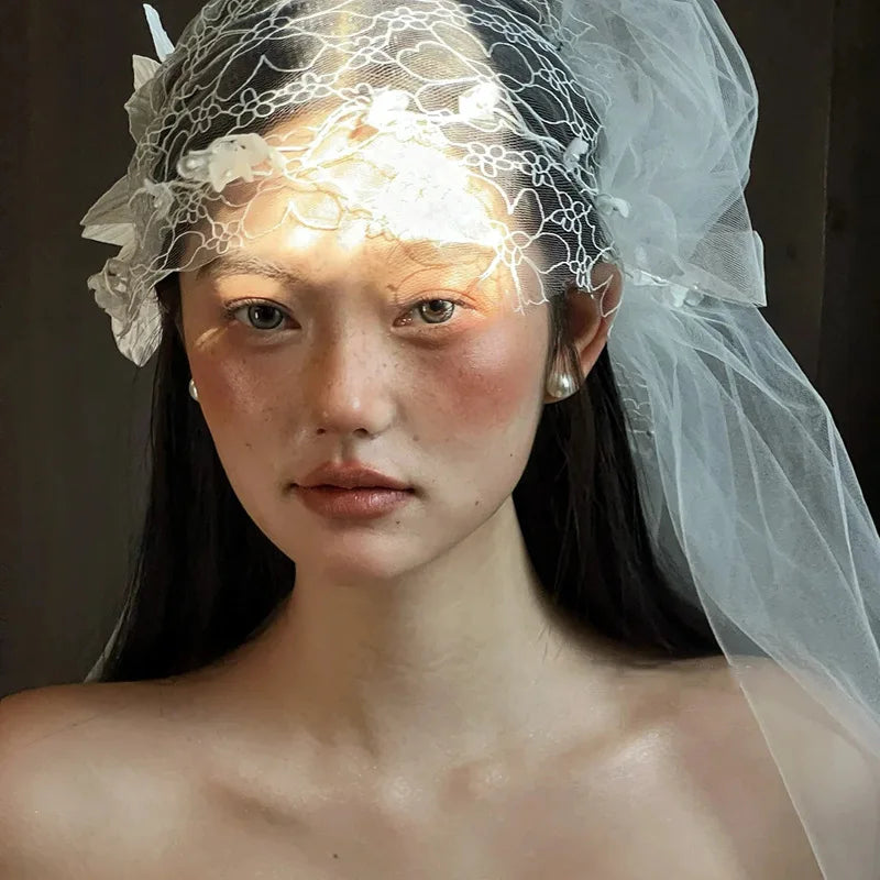 French Handmade Lace Flower Veil Hat Sweet Premium Wedding Headgear Wedding Hair Accessories