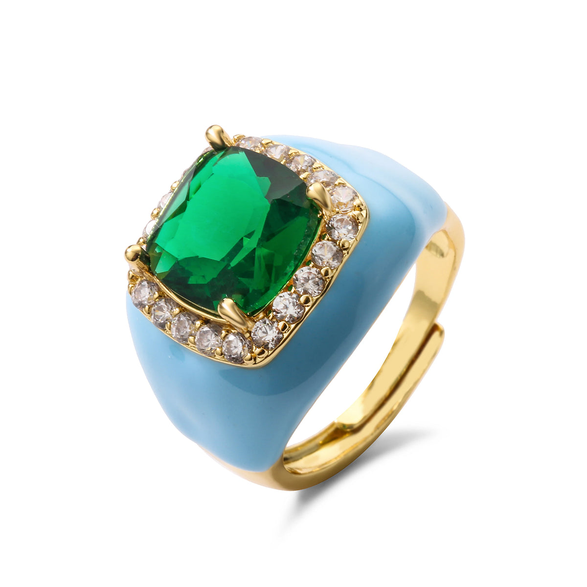 HECHENG,Multicolor Enamel Dripping Oil Zircon Open Ring For Women Adjustable Gold Plated Chunky Finger Rings Gift