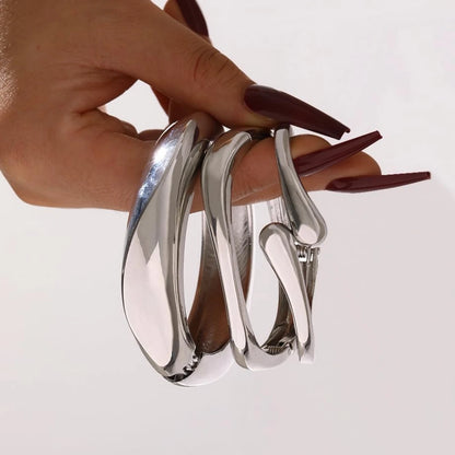 3pcs Chunky Smooth Water Drop Cuff Bracelets for Women Dainty 14k Gold Plated Big Stackable Spring Bangles Set Stack Jewelry