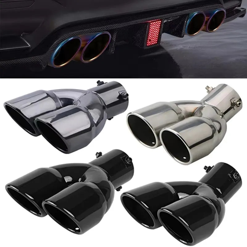 63mm Thicken Exhaust Tip Double Outlet Muffler Tip Tail Pipe Universal Exhaust System High Quality Stainless Steel Car Exhaust