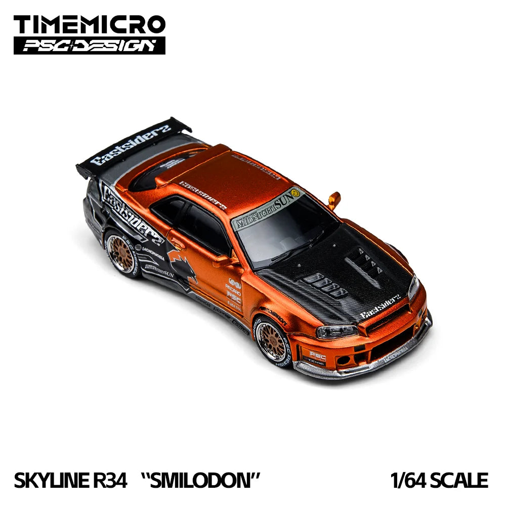 TimeMicro1:64 Realistic R34 Eastsiderz Tribute Diecast Car Model Modified Style Mini Scene Layout Accessory