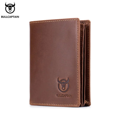 Bullcaptain Large Capacity Leather Bi-Fold Wallet Men's Gift Wallet's Compact Mini Credit Card Holder RFID Wallet Man