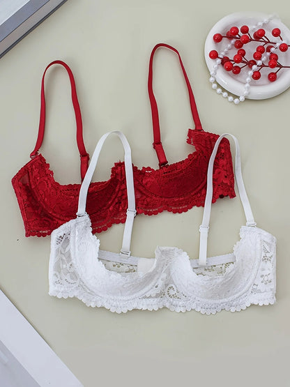 2PCS Women's Lace Open Cup Underwear, Soft, Skin friendly, Breathable, Sexy Underwear Anti sagging Bra