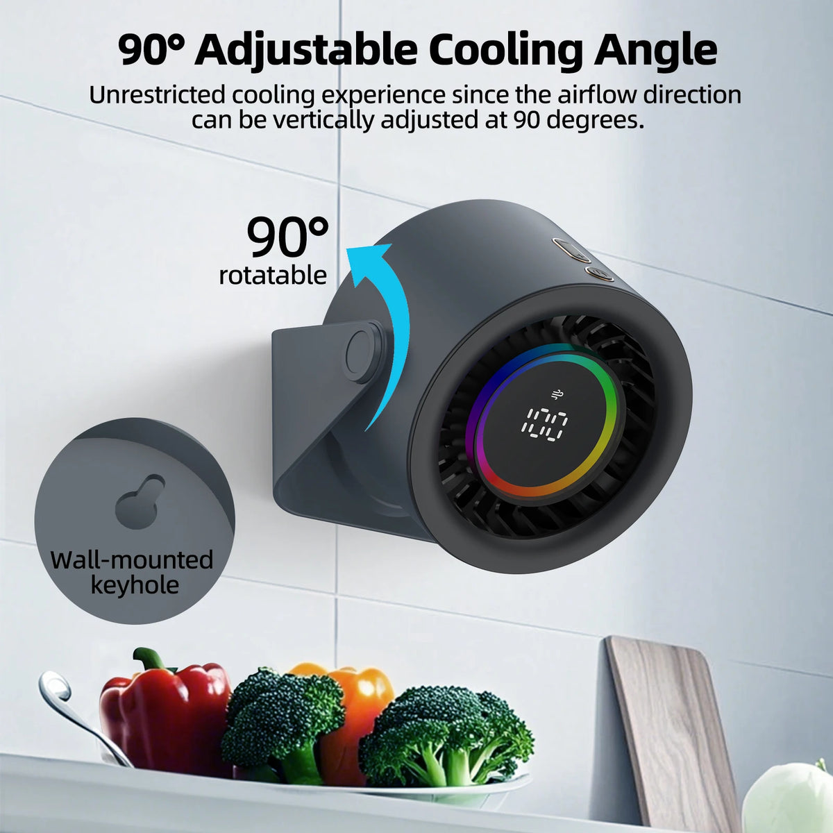GOOJODOQ Desktop Fan 4000mAh Silent Adjustable Speed Air Circulation Fan 100 Speeds with Digital Display Wall Mountable