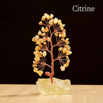 1 Piece Natural Gemstone Crystal Lucky Tree Decoration with Raw Stone Base – for Home, Office Desk & Living Room