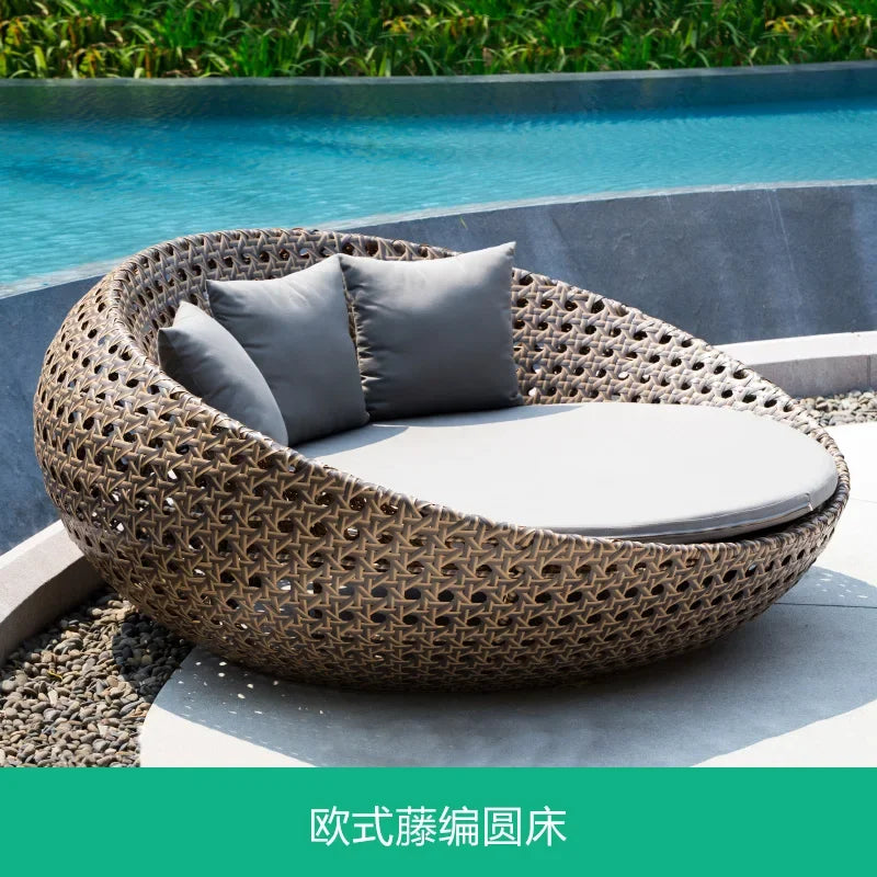 ABB  outdoor rattan bed round bed recliner Internet celebrity bed and breakfast garden hotel villa courtyard sofa