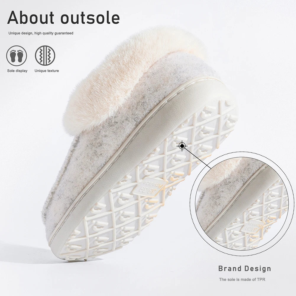 Platform Slippers Women Wedge Memory Foam  TPR Non Slip Sole Warm Fuzzy Winter Durable Bedroom Shoes Cozy Comfort
