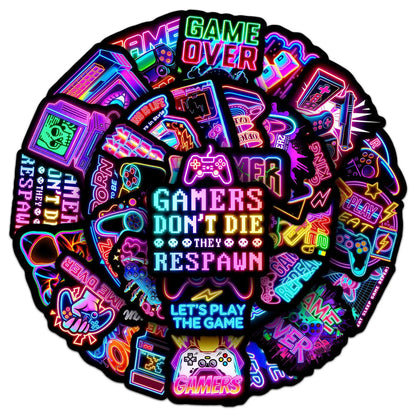 50-100PCS Neon Gamer Aesthetic Stickers Cool Game Controller Colorful Graffiti Trendy Waterproof Decals for DIY Notebook
