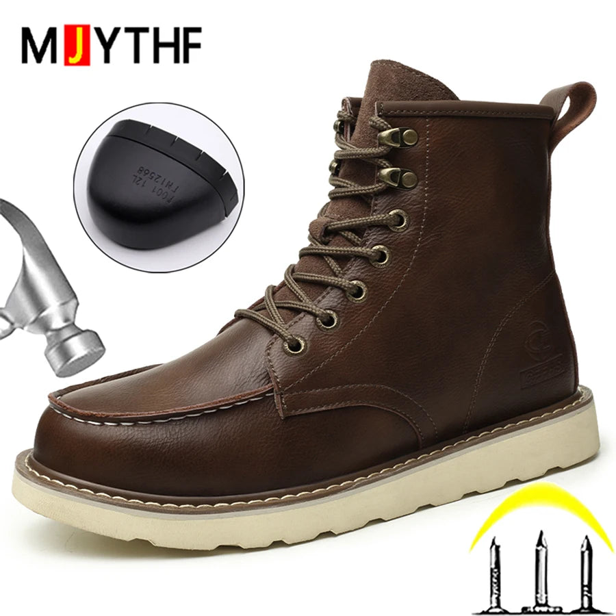 High Quality Leather Boots Men Work Boots Waterproof Safety Shoes Men Autumn Winter Boots Steel Toe Shoes Puncture-Proof Boots
