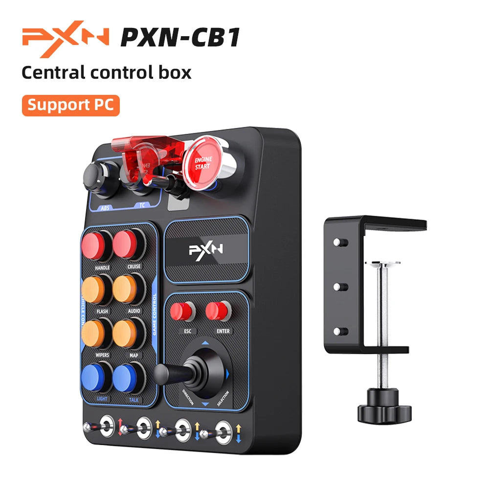 Original PXN CB1 Racing Game Central Control Box with Fixture, Equipped with 30 Programmable Buttons, PC Racing Game Controller
