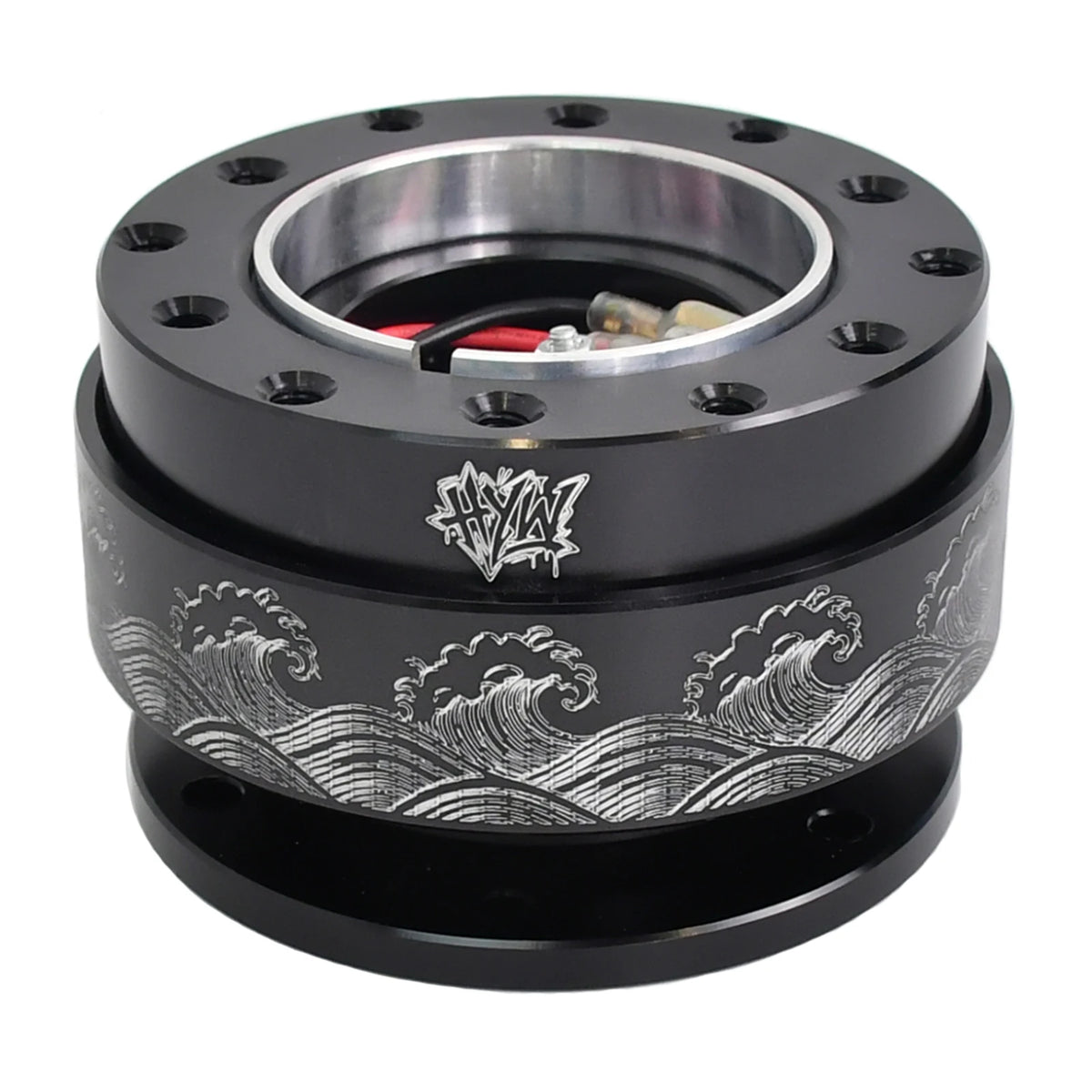 HYW Steering Wheel Quick Release Black Metal Laser Print Patterns Universal Drift Car Racing JDM Car Modification Parts