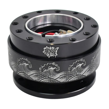 HYW Steering Wheel Quick Release Black Metal Laser Print Patterns Universal Drift Car Racing JDM Car Modification Parts