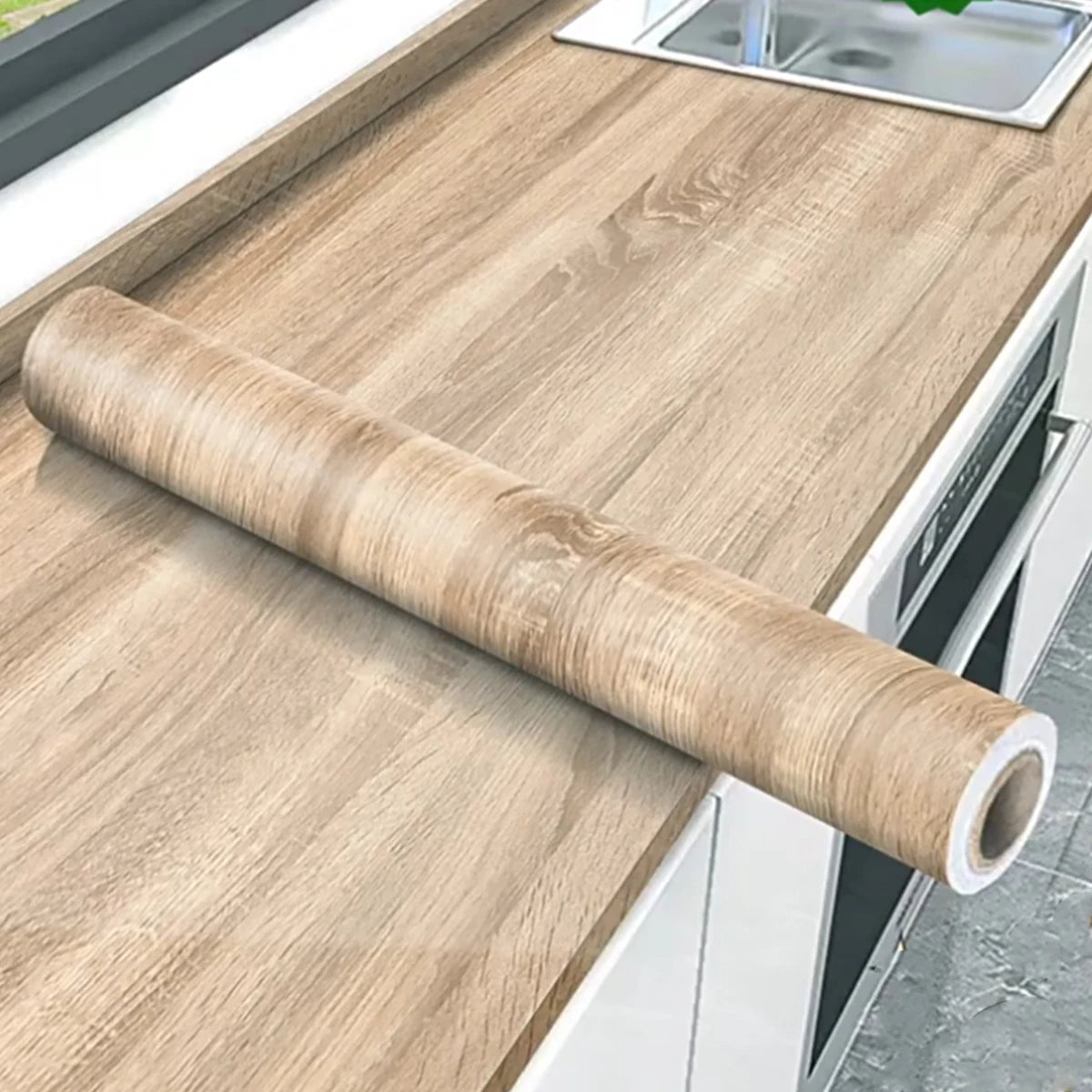 Adhesive Wallpaper Roll with 5Meters Waterproof Wood Grain Sticker Wardrobe Cabinet Desktop Door Furniture Renovation Stickers