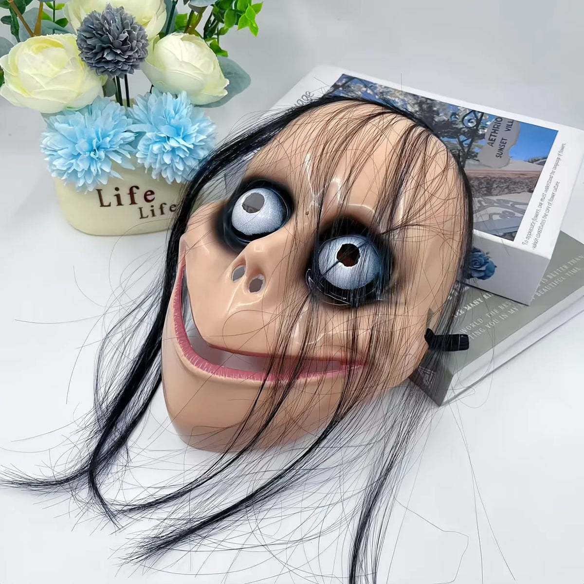 Horror Prank Mask Funny Wig Clown Halloween Face Mask Practical Joke, Perfect for Costume Parties & Fun Events