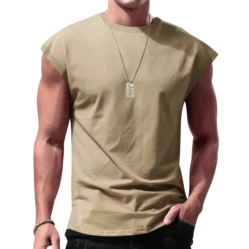 Independent Station 24 Cross-Border Men's Summer New Sleeveless T-Shirt Youth Casual Loose Solid Color Thin Shoulder T-Shirt Spo