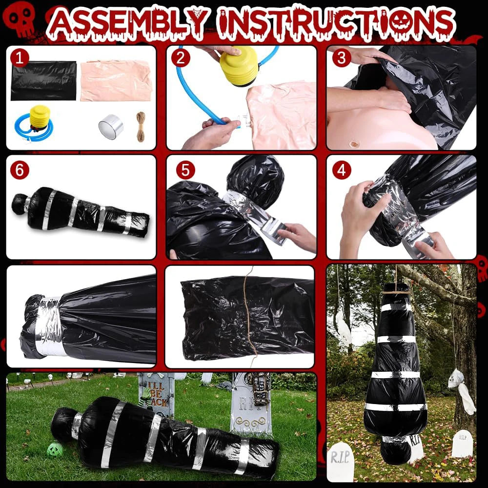 1 set Halloween Hanging Dead Props Decorations Scary Inflatable Fake Corpse Bag Halloween Bloody Victim Dead Body