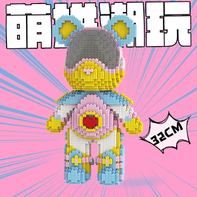Weeding Bear Building Block Art Cake Bear Eternal Heart Bouquet Bear Ornament DIY Assembly Mini Brick Figure for Birthday Gift