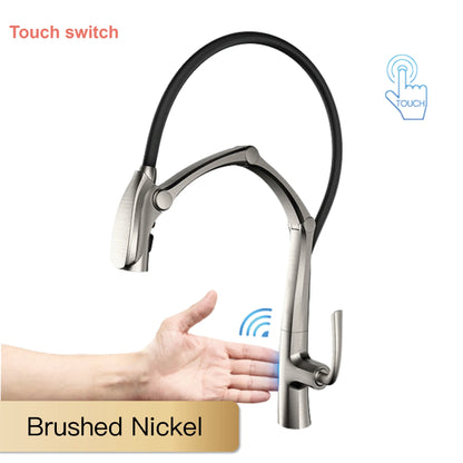 AITANA Gun Grey Luxury Brass LED Display Kitchen Faucet，Touchless Sensor，Pull-Out 3-Function Spray Water-Saving SinK Mixer