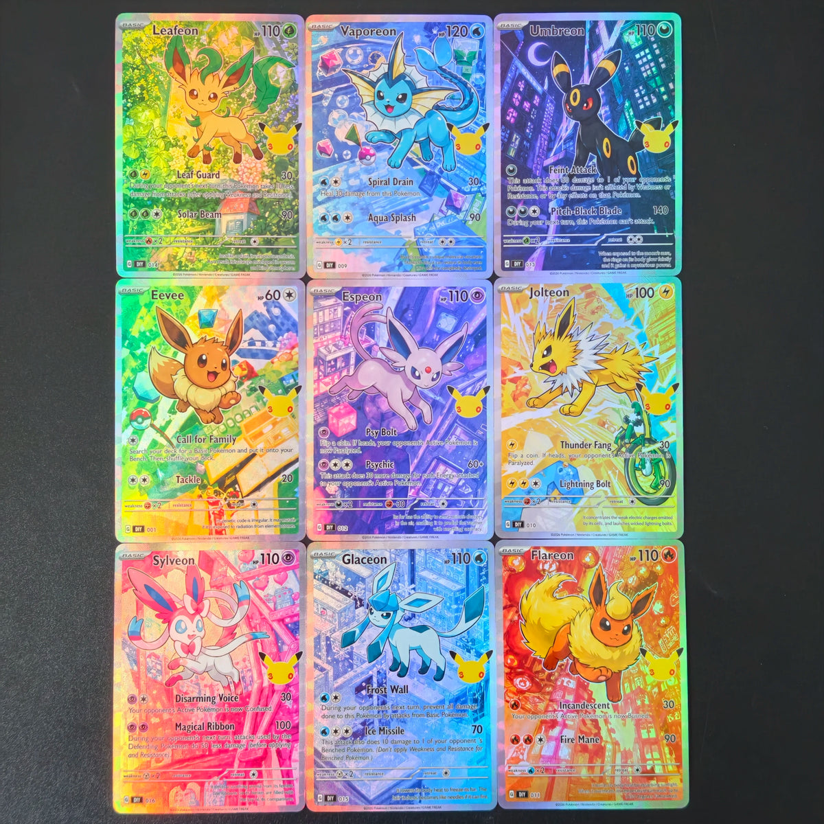 PKM 30th Anniversary Cards Eevee Series Sylveon Glaceon Umbreon Espeon Flareon Colorful Holo Foil Card DIY TCG Advanced Card
