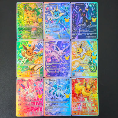PKM 30th Anniversary Cards Eevee Series Sylveon Glaceon Umbreon Espeon Flareon Colorful Holo Foil Card DIY TCG Advanced Card