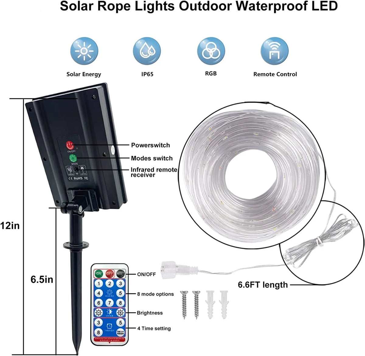 12m/22m/32m Solar Powered Christmas Tree Flexible Fairy Tube Rope String Lights W/Remote Control Copper Wire Outdoor Decoration