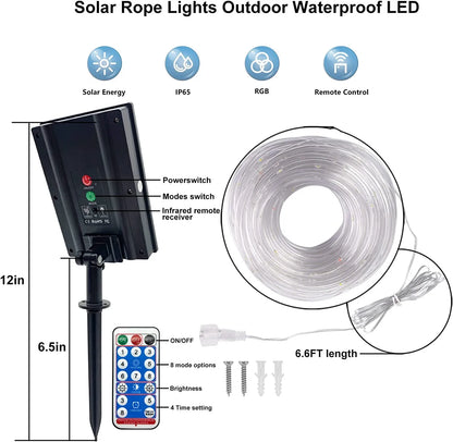 12m/22m/32m Solar Powered Christmas Tree Flexible Fairy Tube Rope String Lights W/Remote Control Copper Wire Outdoor Decoration