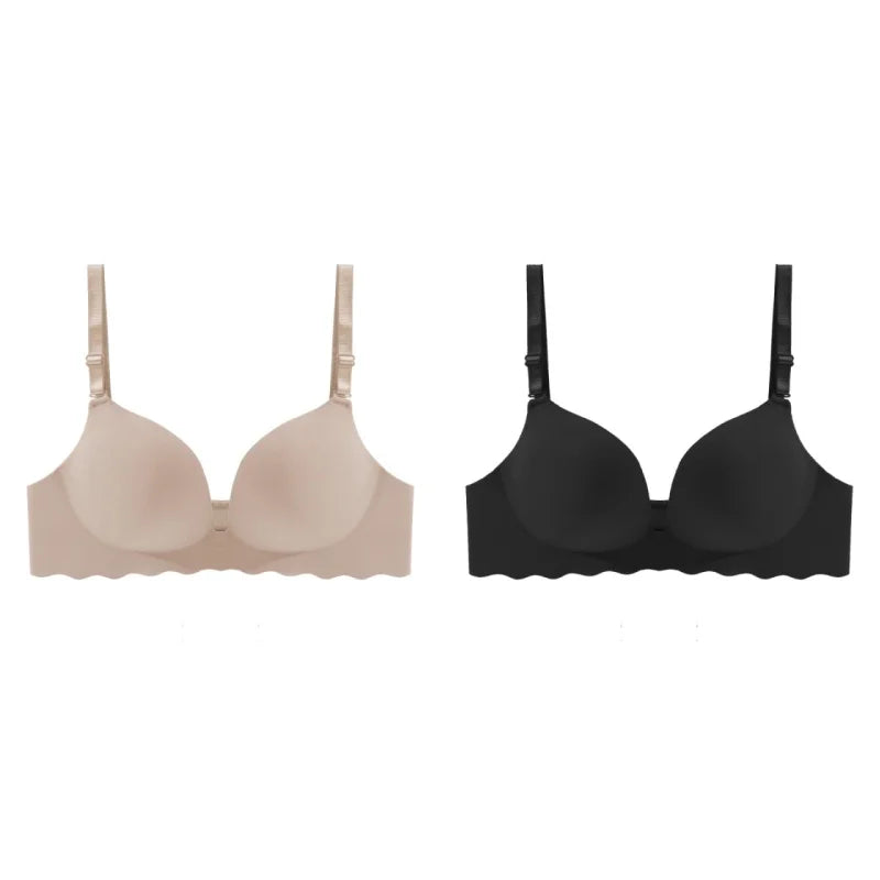 2PCS Women's Solid Color Wavy Edge Seamless Bras One-Piece Wire Free Sexy Push-Up Bra Female Fashion Comfortable Bras Lingerie