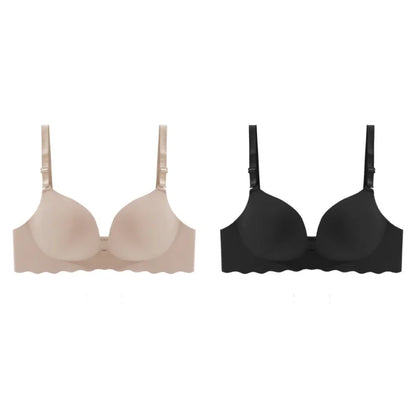 2PCS Women's Solid Color Wavy Edge Seamless Bras One-Piece Wire Free Sexy Push-Up Bra Female Fashion Comfortable Bras Lingerie