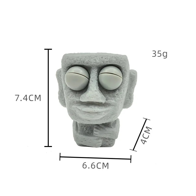 Stone Man Releases Stress Toy Slowly Rebounds Soft Moai Statue Squeeze Eyes Interested Expression Relaxes Stress Children's Gift