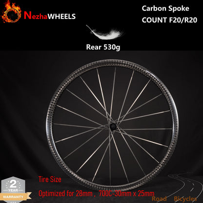 Only 980g Ultralight 700c 25mm Wide Carbon Spoke Racing Wheelset, Disc Brake Tubeless Road Bicycle Wheelset