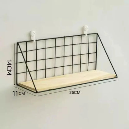 Floating Shelves Wall Mounted Wood Storage Display Shelf with Metal Wire Basket Hanging Rack for College Drom Bedroom Bathroom