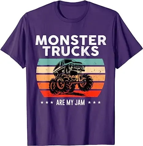 Monster Truck Are My Jam Vintage Tees Retro Sunset Cool Engines T-Shirt Monster Truck Car for Birthday Boy Sons Gifts Cute Tops