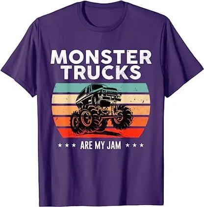 Monster Truck Are My Jam Vintage Tees Retro Sunset Cool Engines T-Shirt Monster Truck Car for Birthday Boy Sons Gifts Cute Tops