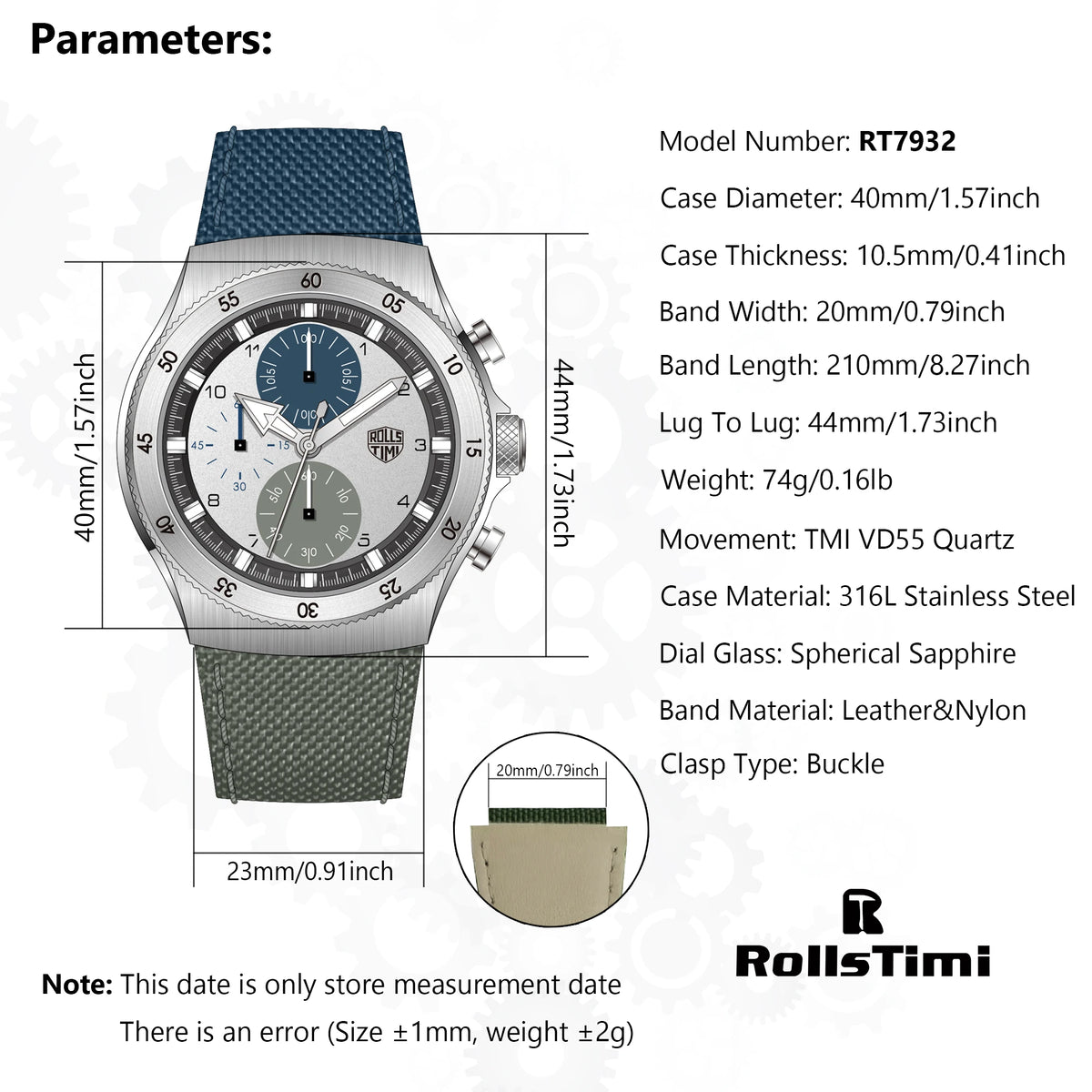 2026 RollsTimi New Men's Watches Two-color Nylon Quartz Watch Men Sport Chronograph Japan Movt AR Sapphire Glass Wristwatch Men