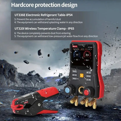 UNI-T UT336E KIT Digital Manifold Gauge With 2PCS UT320I Wireless Temperature Clamps Auto Air Conditioner Refrigerant Pressure