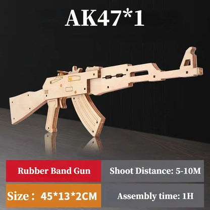 3D Wooden Mechanical Guns Shooting Models Building Block Assemble Outdoor Sport Puzzle Toy for Children Creative Gift