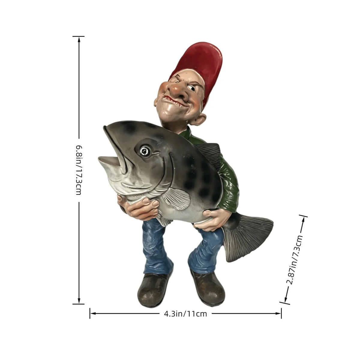 Funny Fisherman Holding Big Fish Sculpture Decorative Resin Statue Ideal Home Office Desktop Decoration Perfect Gift for Men Fat