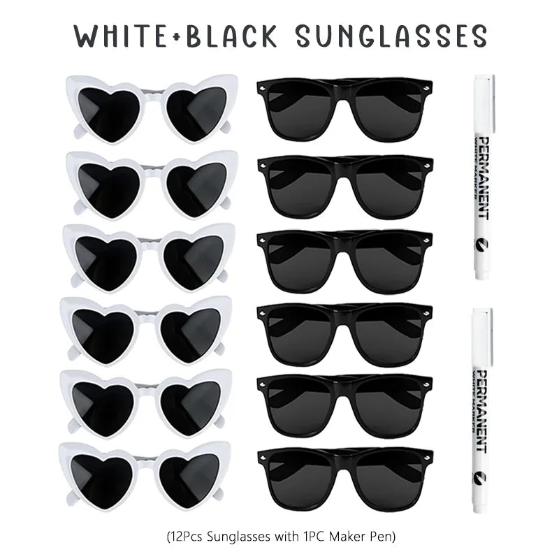 12-100Pcs Wedding Sunglasses for Guests Heart Shaped Sunglasses Bachelorette Party Glasses Bridal Shower Party Favors Photo Prop