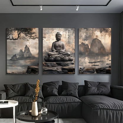 3pcs Buddha Meditation - Asian Style Zen Buddhist Canvas Paintings Suitable for  Meditation Room Decor - Spiritual Gift Poster