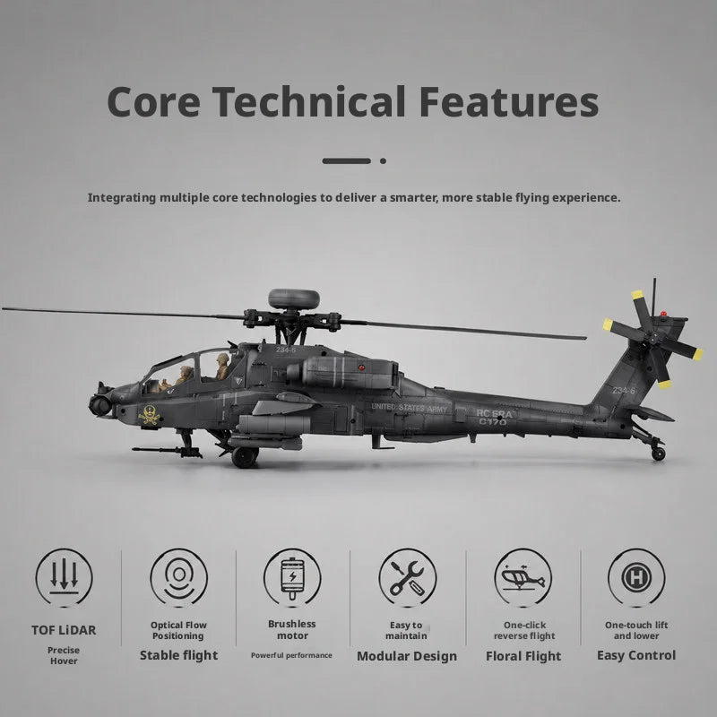 RC ERA C170 AH-64D Apache Military RC Helicopter 1:48 6 Channel No Aileron Single Rotor Altitude Hold Stunt RC Airplane for Adul