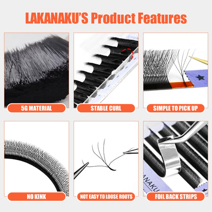 LAKANAKU 5D W Shaped L M Curl Cilios 5DW Clover Russian Eyelashes Extension Angle W Shape Mink Lashes Volume Lashes Extension