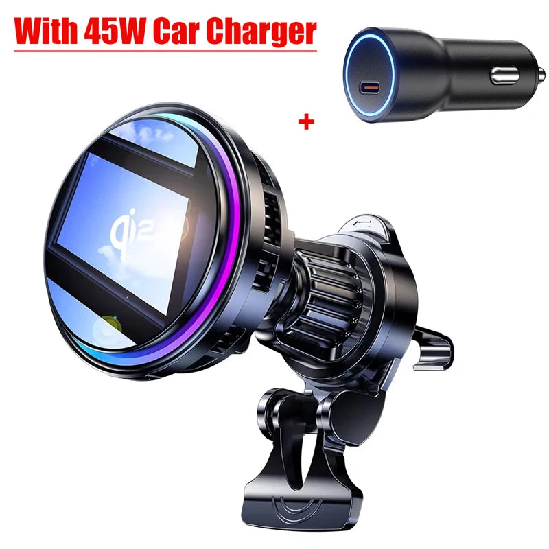 QI2 Ice Cooling Tempered Glass RGB Magnetic Wireless Car Charger Fast Charging Radiator For Magsafe iPhone 12-16 Phone Holder