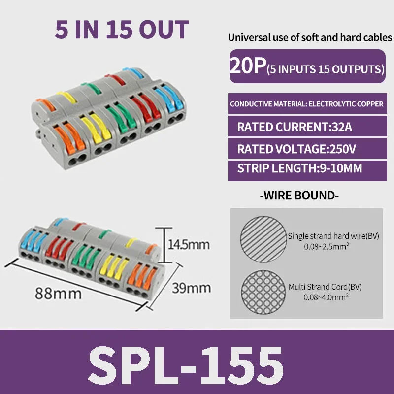 1 In Multiple Out Push-in Electrical Wire Connector Terminal Block Universal Fast Wiring Cable Connectors For Cable Connection