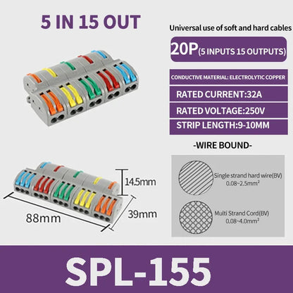 1 In Multiple Out Push-in Electrical Wire Connector Terminal Block Universal Fast Wiring Cable Connectors For Cable Connection