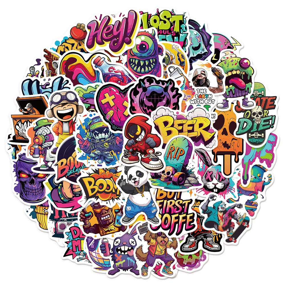 50PCS Creative Trendy Street Graffiti Stickers Luggage Notebook Skateboard Speaker Labels Waterproof Stickers
