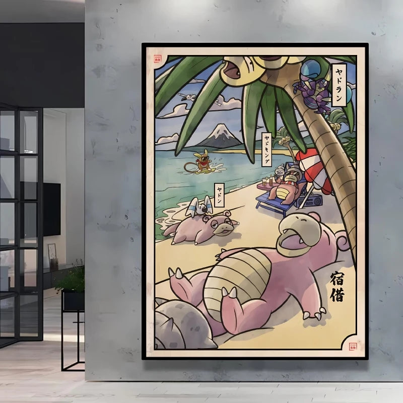 1pc frameless Canvas Paintings Retro Canvas Poster Prints Pokemon Gengar Blastoise Cartoon Character Picture Wall Art Home  Chil