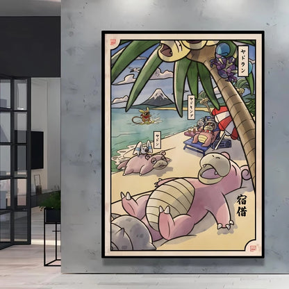 1pc frameless Canvas Paintings Retro Canvas Poster Prints Pokemon Gengar Blastoise Cartoon Character Picture Wall Art Home  Chil